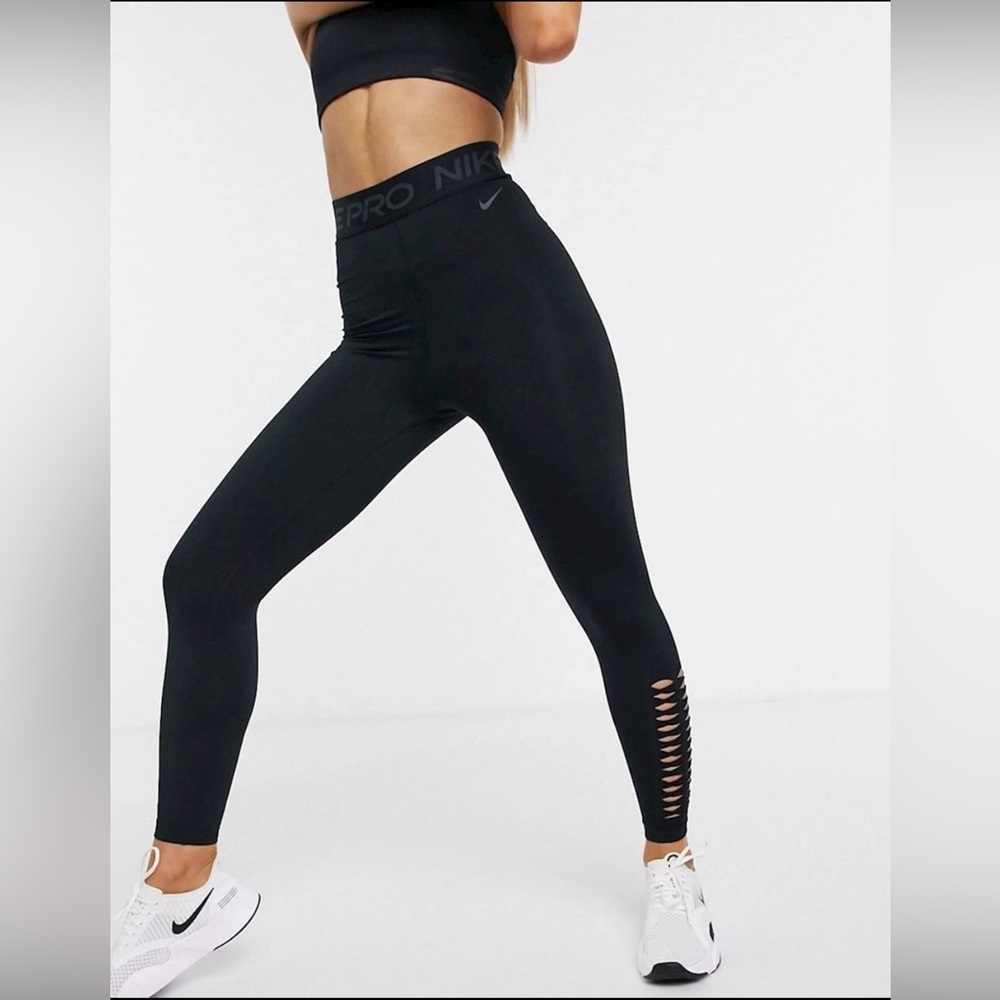 Nike Pro Dri-Fit Training hi-rise leggings in black Lazer Cut Detail Size Small